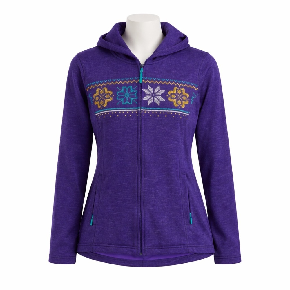 Size S Helly Hansen Women’s Selbu Pattern Zip Hoodie Fleece Purple Nordic Jacket